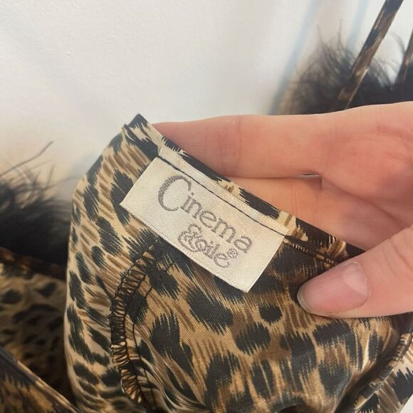 90's Style Cinema Etoile Cheetah Print Feather Boa Trim Satin Nightgown XL/XXL - Picture 3 of 7